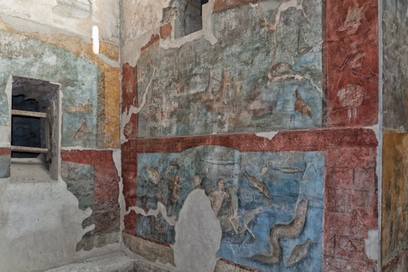 Decoration on walls around the pool of Nymphaeum in the Suburban Baths, Pompeii | Pompeii - The Roman Time Capsule (IMG_1938.jpg)