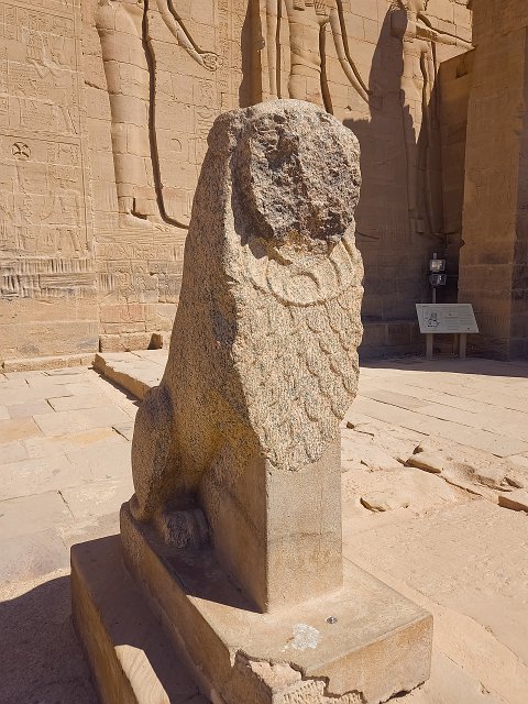 Statue of a Sphinx at the Main Entrance to Temple of Isis, Philae Temple Complex | Philae Temple Complex - Agilkia Island, Lake Nasser, Egypt (20230223_111137.jpg)