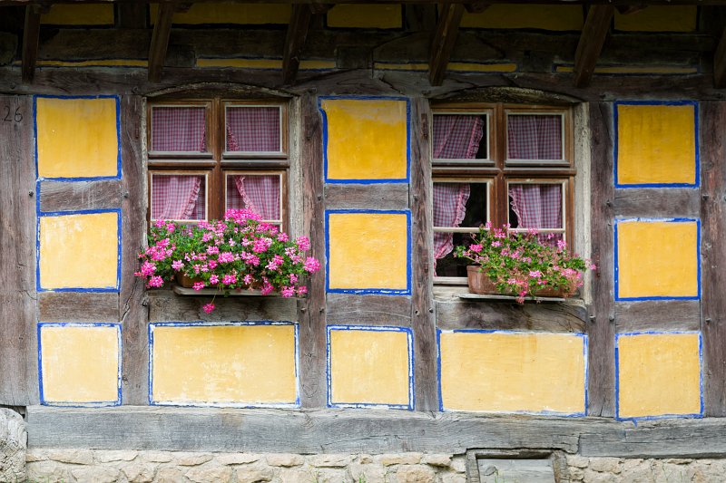 Two Windows and Geraniums, Open Air Museum of Alsace, Ungersheim, France | Open Air Museum of Alsace - Ungersheim, France (IMG_4395.jpg)