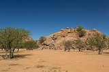 Mopane Trees and Granite Rocks along Road C35, Namibia