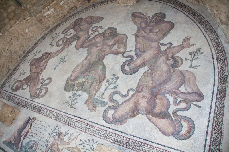 Mosaic floor in Villa Romana del Casale - the Triclinium - The Defeated Giants | Sicily - Villa Romana del Casale (IMG_9157.jpg)