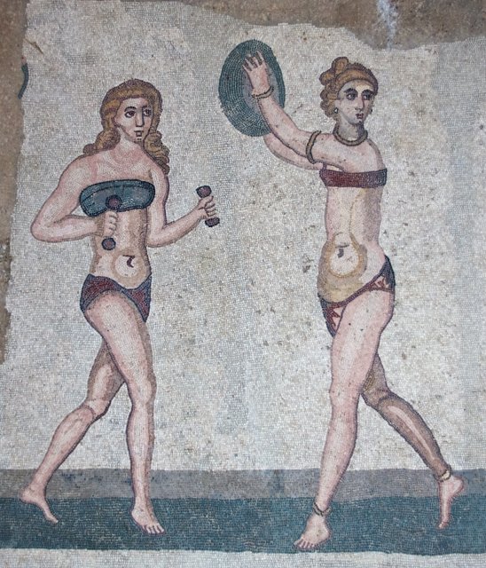 Mosaic floor in Villa Romana del Casale - detail of the bikini girls mosaic | Sicily - Villa Romana del Casale (IMG_9190.jpg)