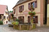 Fountain and Local Restaurant, Hunawihr, Alsace, France