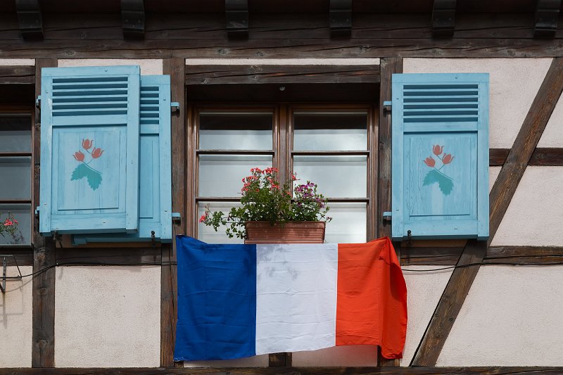 French Flag Hung on a Window, Eguisheim, Alsace, France | Eguisheim - Alsace, France (IMG_4141.jpg)