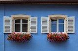 Twin Windows and Geraniums, Eguisheim, Alsace, France