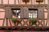 Two Windows and Geranium Flowers, Ribeauvillé, Alsace, France